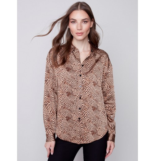 Printed Gutsy Satin Shirt - Animal Printed Gutsy Satin Shirt - Animal