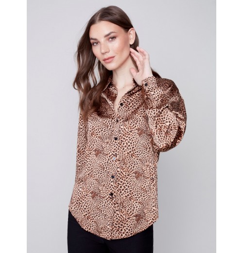 Printed Gutsy Satin Shirt - Animal Printed Gutsy Satin Shirt - Animal