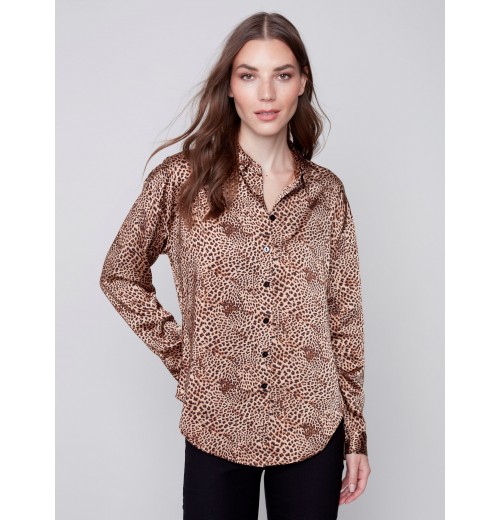 Printed Gutsy Satin Shirt - Animal Printed Gutsy Satin Shirt - Animal