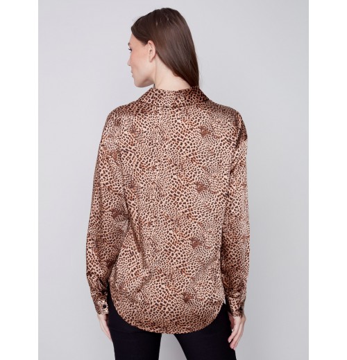 Printed Gutsy Satin Shirt - Animal Printed Gutsy Satin Shirt - Animal