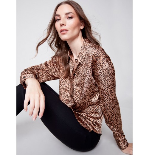 Printed Gutsy Satin Shirt - Animal Printed Gutsy Satin Shirt - Animal