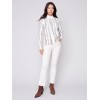 Printed Mock Neck Sweater with Zipper Detail - Ecru Printed Mock Neck Sweater with Zipper Detail - Ecru