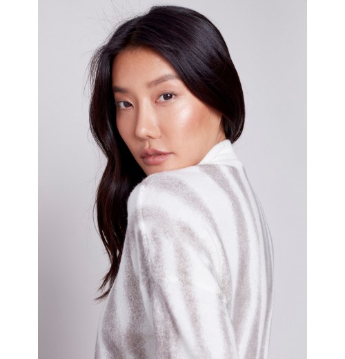 Printed Mock Neck Sweater with Zipper Detail - Ecru Printed Mock Neck Sweater with Zipper Detail - Ecru