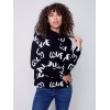 Printed Ottoman Cotton Funnel Neck Sweater - Black & White Printed Ottoman Cotton Funnel Neck Sweater - Black & White