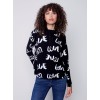 Printed Ottoman Cotton Funnel Neck Sweater - Black & White Printed Ottoman Cotton Funnel Neck Sweater - Black & White