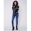 Printed Ottoman Cotton Funnel Neck Sweater - Black & White Printed Ottoman Cotton Funnel Neck Sweater - Black & White