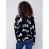 Printed Ottoman Cotton Funnel Neck Sweater - Black & White Printed Ottoman Cotton Funnel Neck Sweater - Black & White