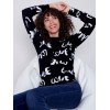 Printed Ottoman Cotton Funnel Neck Sweater - Black & White Printed Ottoman Cotton Funnel Neck Sweater - Black & White