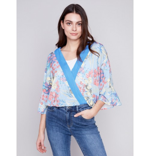 Printed Overlap Blouse - Lillypad Printed Overlap Blouse - Lillypad
