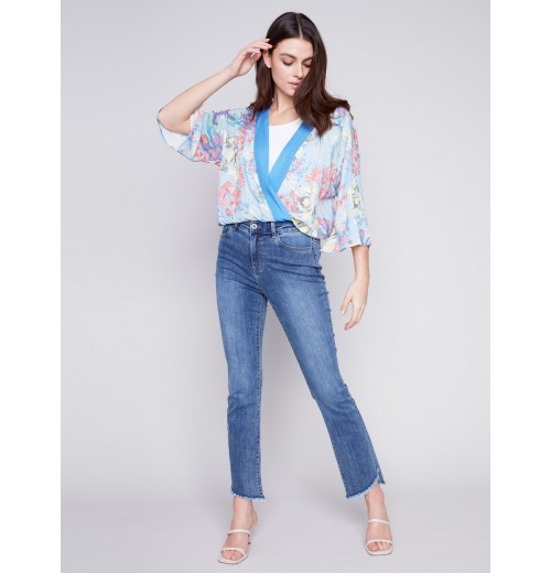 Printed Overlap Blouse - Lillypad Printed Overlap Blouse - Lillypad