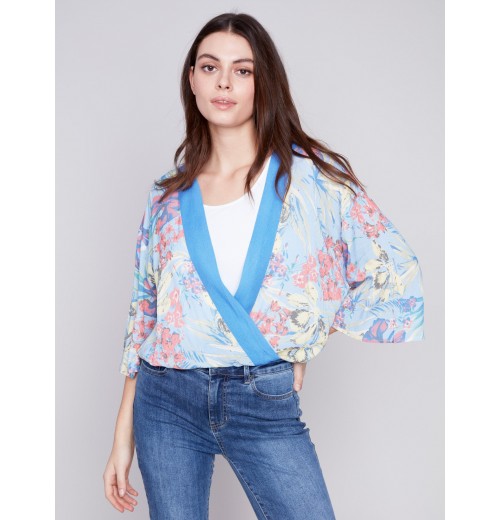 Printed Overlap Blouse - Lillypad Printed Overlap Blouse - Lillypad
