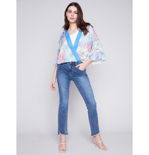 Printed Overlap Blouse - Lillypad Printed Overlap Blouse - Lillypad