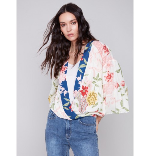Printed Overlap Blouse - Paisley Printed Overlap Blouse - Paisley