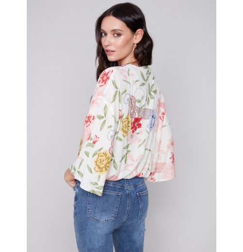 Printed Overlap Blouse - Paisley Printed Overlap Blouse - Paisley
