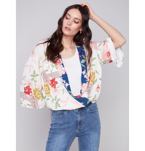 Printed Overlap Blouse - Paisley Printed Overlap Blouse - Paisley