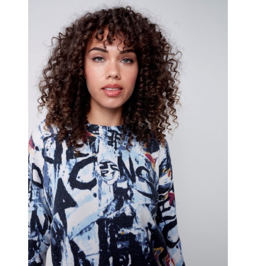 Printed Plush Knit Sweater - Snowflake Printed Plush Knit Sweater - Snowflake