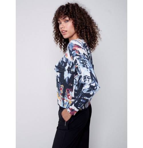 Printed Plush Knit Sweater - Snowflake Printed Plush Knit Sweater - Snowflake
