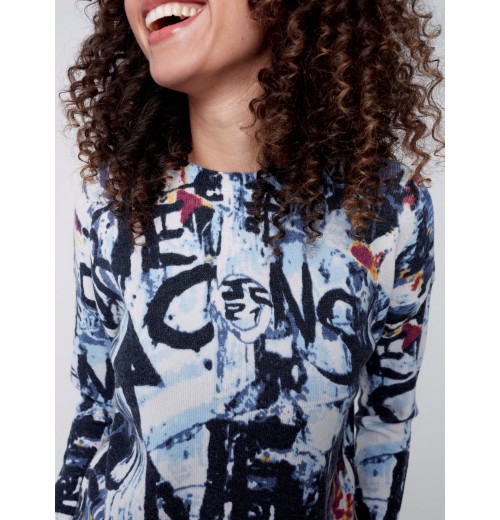 Printed Plush Knit Sweater - Snowflake Printed Plush Knit Sweater - Snowflake