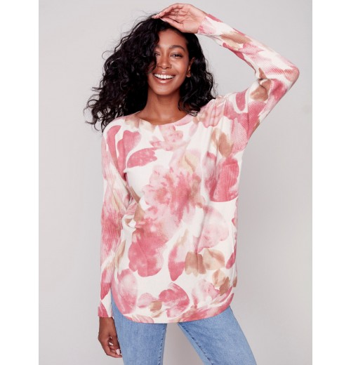 Printed Plush Knit Sweater - Orchid Printed Plush Knit Sweater - Orchid