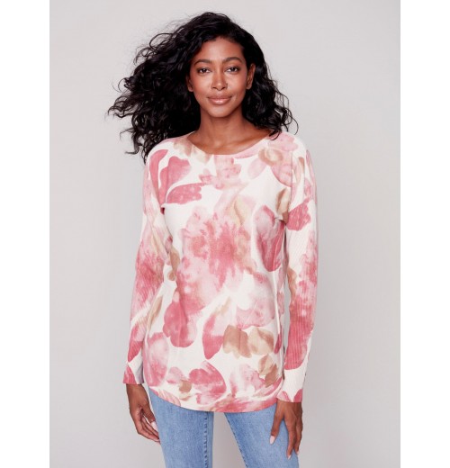 Printed Plush Knit Sweater - Orchid Printed Plush Knit Sweater - Orchid