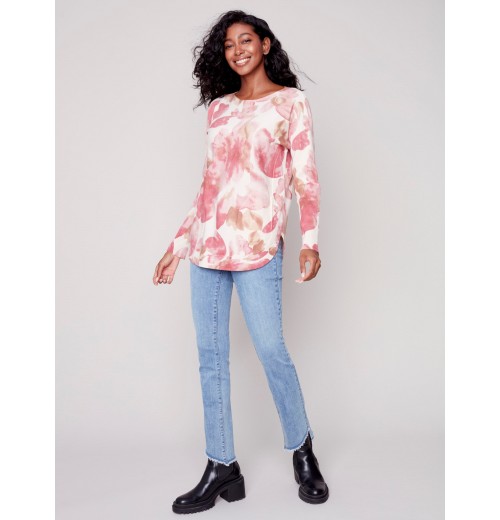 Printed Plush Knit Sweater - Orchid Printed Plush Knit Sweater - Orchid