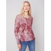 Printed Plush Knit V-Neck Sweater - Cinnamon Printed Plush Knit V-Neck Sweater - Cinnamon
