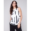 Printed Sleeveless Satin Top - Paint Brush Printed Sleeveless Satin Top - Paint Brush