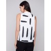 Printed Sleeveless Satin Top - Paint Brush Printed Sleeveless Satin Top - Paint Brush