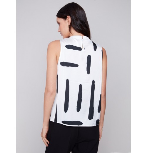 Printed Sleeveless Satin Top - Paint Brush Printed Sleeveless Satin Top - Paint Brush