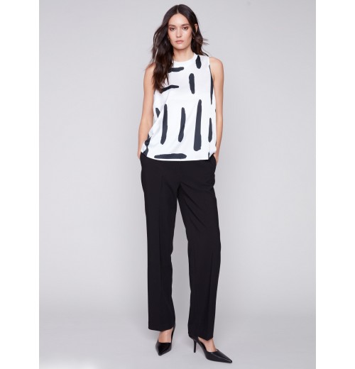 Printed Sleeveless Satin Top - Paint Brush Printed Sleeveless Satin Top - Paint Brush