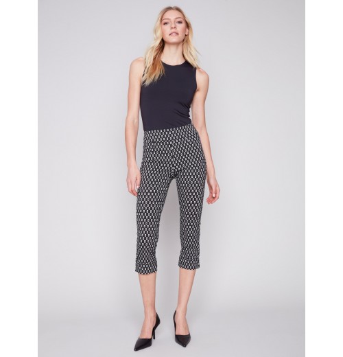 Printed Stretch Pull-On Capri Pants - White Tiles Printed Stretch Pull-On Capri Pants - White Tiles