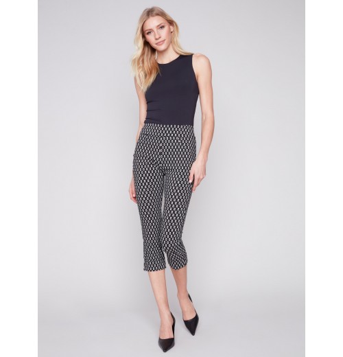 Printed Stretch Pull-On Capri Pants - White Tiles Printed Stretch Pull-On Capri Pants - White Tiles