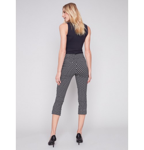 Printed Stretch Pull-On Capri Pants - White Tiles Printed Stretch Pull-On Capri Pants - White Tiles