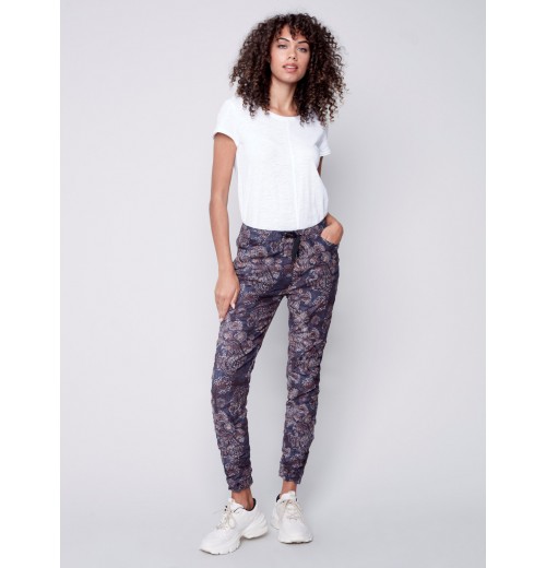 Printed Suede Crinkle Jogger Pants - Paisley Printed Suede Crinkle Jogger Pants - Paisley