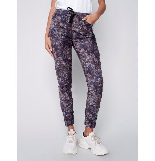 Printed Suede Crinkle Jogger Pants - Paisley Printed Suede Crinkle Jogger Pants - Paisley