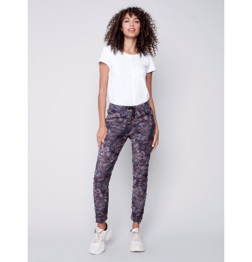 Printed Suede Crinkle Jogger Pants - Paisley Printed Suede Crinkle Jogger Pants - Paisley