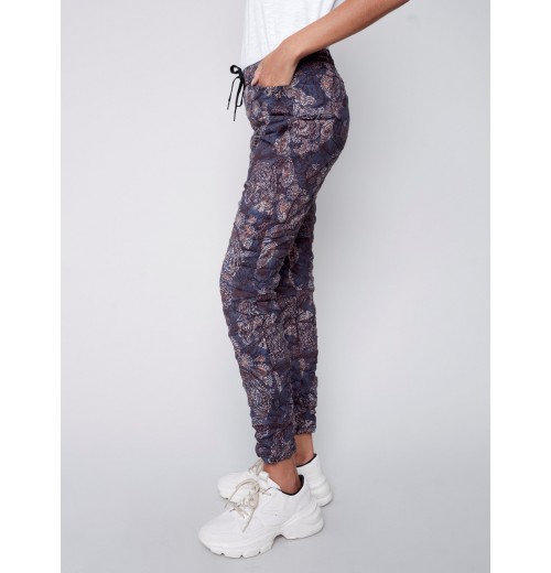 Printed Suede Crinkle Jogger Pants - Paisley Printed Suede Crinkle Jogger Pants - Paisley