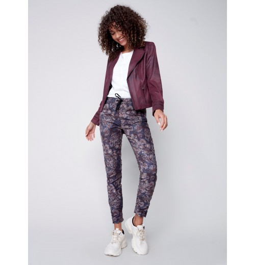 Printed Suede Crinkle Jogger Pants - Paisley Printed Suede Crinkle Jogger Pants - Paisley