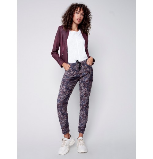 Printed Suede Crinkle Jogger Pants - Paisley Printed Suede Crinkle Jogger Pants - Paisley