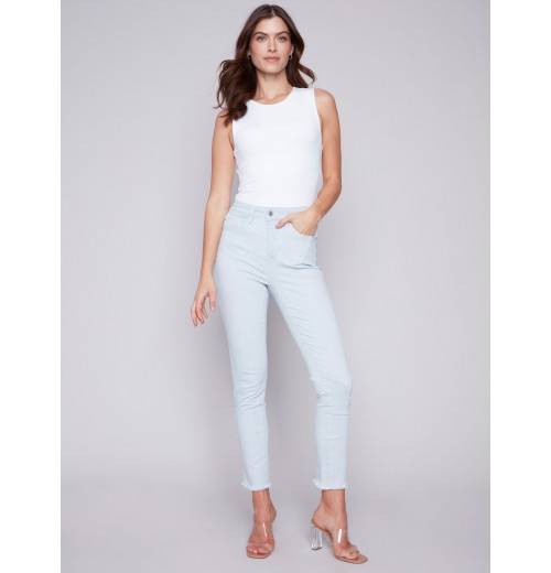 Printed Twill Pants with Hem Slit - Stripes Printed Twill Pants with Hem Slit - Stripes