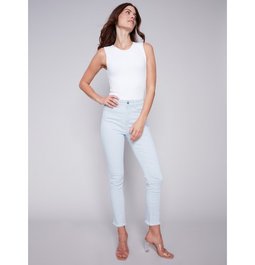 Printed Twill Pants with Hem Slit - Stripes Printed Twill Pants with Hem Slit - Stripes