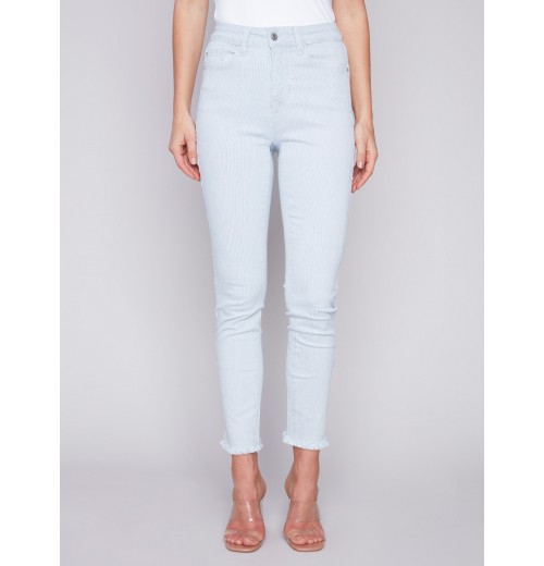 Printed Twill Pants with Hem Slit - Stripes Printed Twill Pants with Hem Slit - Stripes