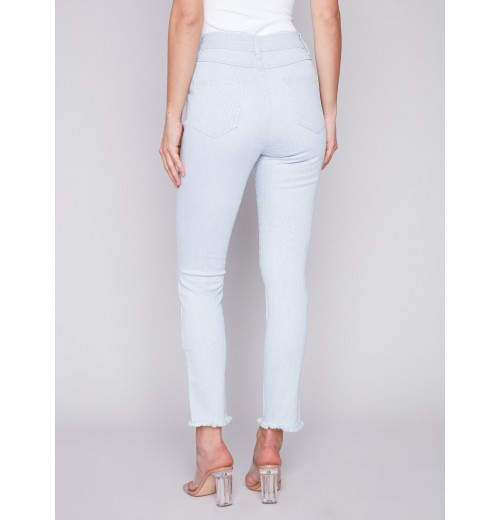 Printed Twill Pants with Hem Slit - Stripes Printed Twill Pants with Hem Slit - Stripes