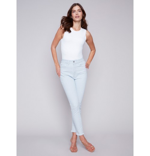 Printed Twill Pants with Hem Slit - Stripes Printed Twill Pants with Hem Slit - Stripes