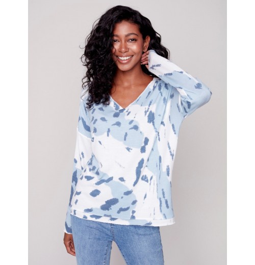 Printed V-Neck Knit Top - Snowflake Printed V-Neck Knit Top - Snowflake