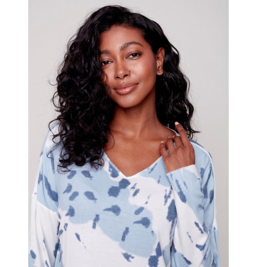 Printed V-Neck Knit Top - Snowflake Printed V-Neck Knit Top - Snowflake