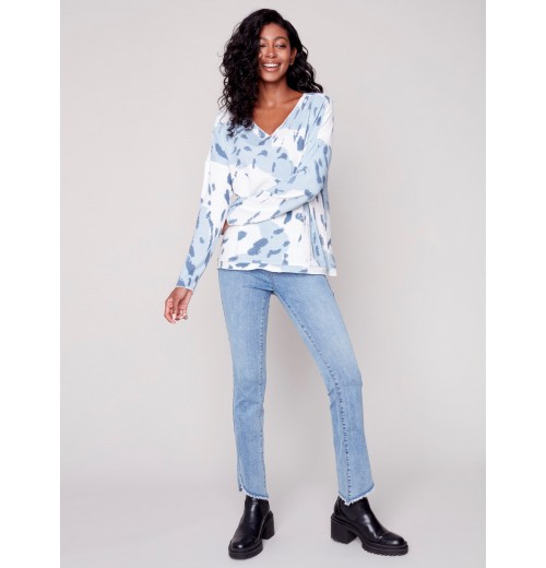 Printed V-Neck Knit Top - Snowflake Printed V-Neck Knit Top - Snowflake