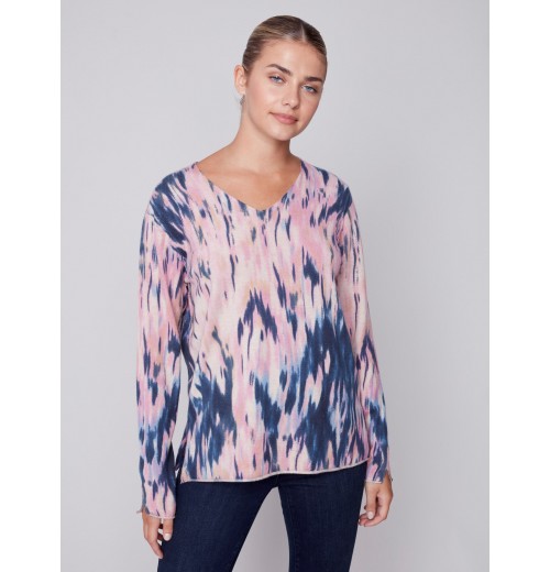 Printed V-Neck Sweater - Pastel Printed V-Neck Sweater - Pastel