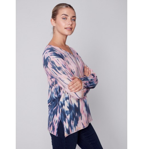 Printed V-Neck Sweater - Pastel Printed V-Neck Sweater - Pastel