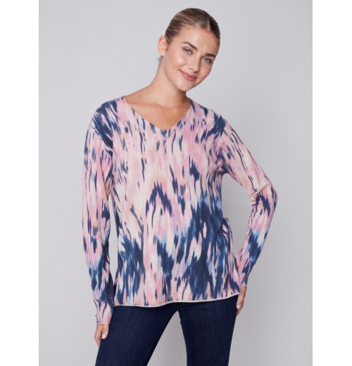 Printed V-Neck Sweater - Pastel Printed V-Neck Sweater - Pastel